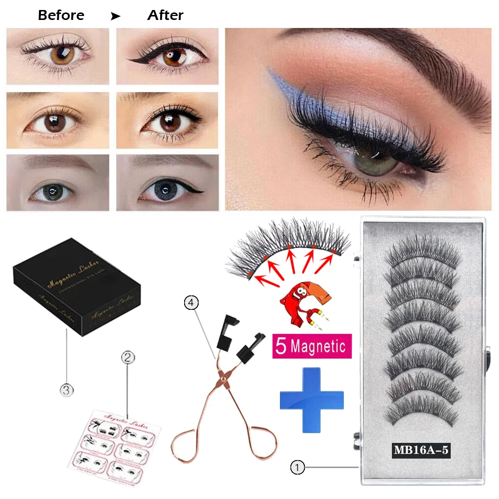 4 pairs 3D Natural Magnetic Eyelashes With 5 Magnetic Lashes Reusable Magnetic False Eyelashes Makeup Set cosmetic tool