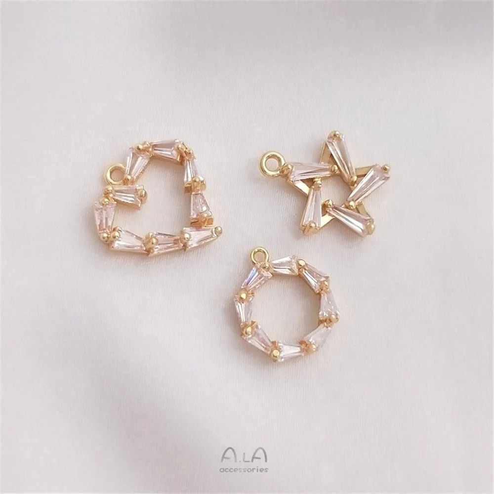 

14K Gold Color T Square Zircon Five-pointed Star Peach Heart Pendant Round Pendant Diy Bracelet Earrings Necklace Pendant