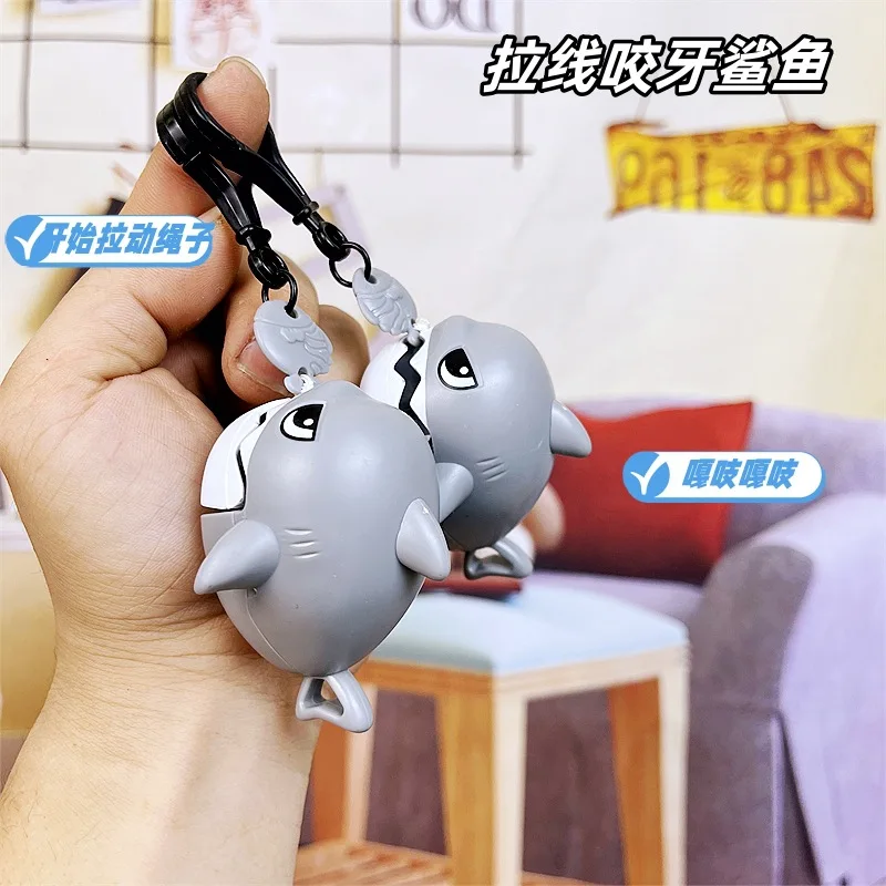 Creative Funny Pull Thread Teeth Shark Transport Truck Keychain Cartoon Toy Student Pendant Gift