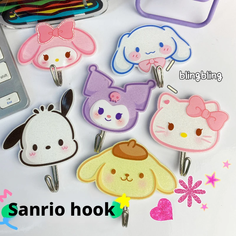 

Набор из 6 акриловых крючков для ключей в стиле аниме Sanrio Hello Kitty, без сверления, без следов, на клейкой основе, с дизайном Cinnamonroll, креативные, для подвешивания на дверь, подарки