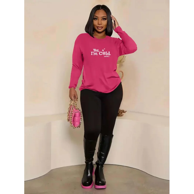 

Women's Creative Printed Casual Loose Round Neck Long Sleeve T-Shirt and Pants Two-Piece Set for Spring, Autumn and Winter