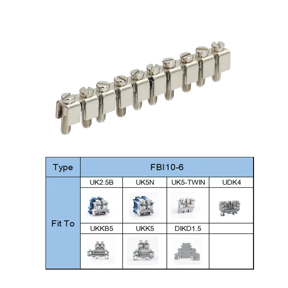 10pcs FBI 10-6 Fixed Bridge UK Type Terminal Block Accessories For UK2.5B UK5N DIKD1.5 UDK4 UKK5 UKKB5 Din Rail Terminal Blocks