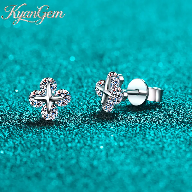 KyanGem 18K Gold Moissanite 0.8 Carat Ear Studs with 18K Platinum Star Movable Earrings High-end Valentine's Day Gift