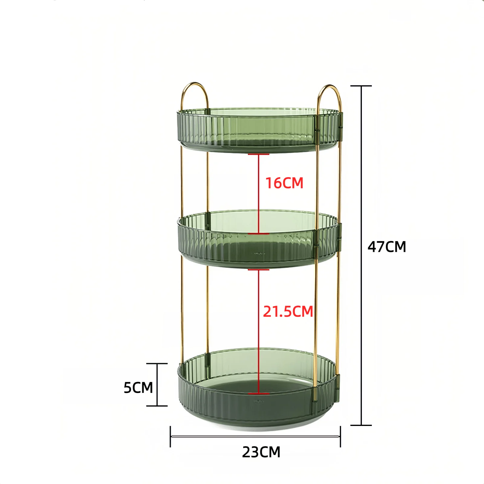 منظم مكياج دوار باللون الأخضر من 3 طبقات: حامل دوار شفاف وكبير لطاولة الغرور/الحمام، يناسب العطور وأحمر الشفاه للعناية بالبشرة