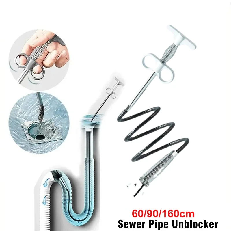 

60/90/160cm Sewer Pipe Unblocker Snake Spring Pipe Dredging Tool Kitchen Bathroom Sewer Cleaning Tool Kitchen Accessories