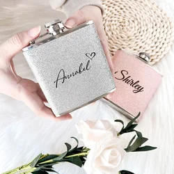 Personalized 6oz Hip Flask Bridesmaid Stainless Steel Glitter Flask Bridal Party Gift Favors Wedding Ideas Birthday Gift