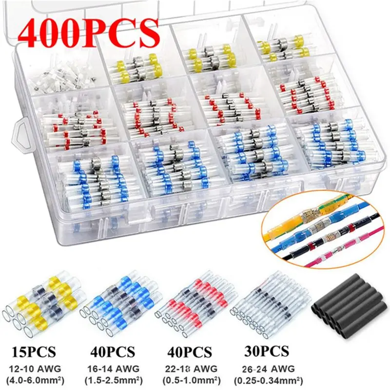 ABKO-White 30Pcs Yellow 15Pcs Blue 40Pcs Red 40Pcs Black 275Pcs Solder Seal Wire Connectors Kit 400PCS Heat Shrink Solder Butt S