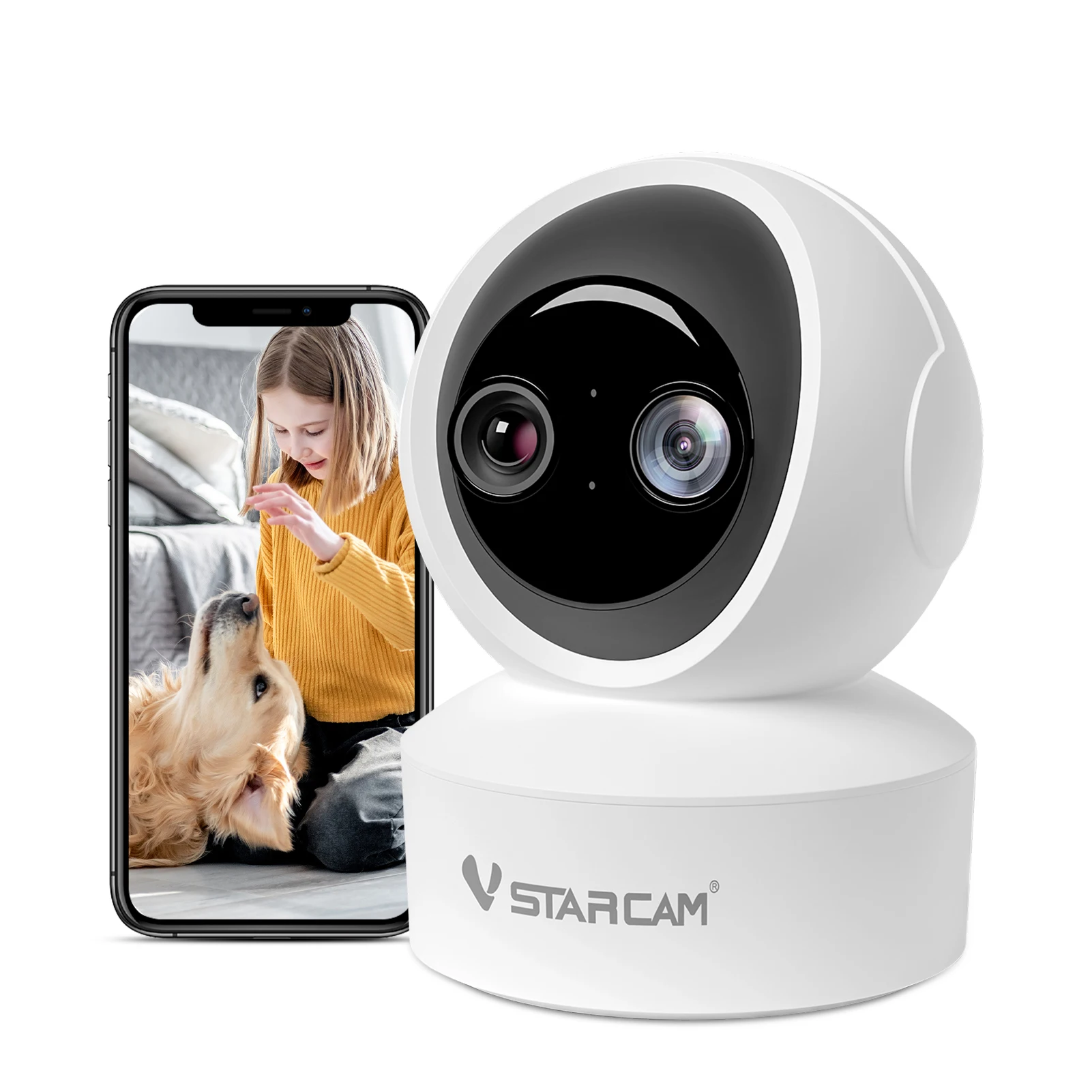 

Vstarcam 2K камера с двумя объективами, внутренняя Wi-Fi камера, видеонаблюдение, беспроводная радионяня, автоматическое отслеживание, двустороннее аудио