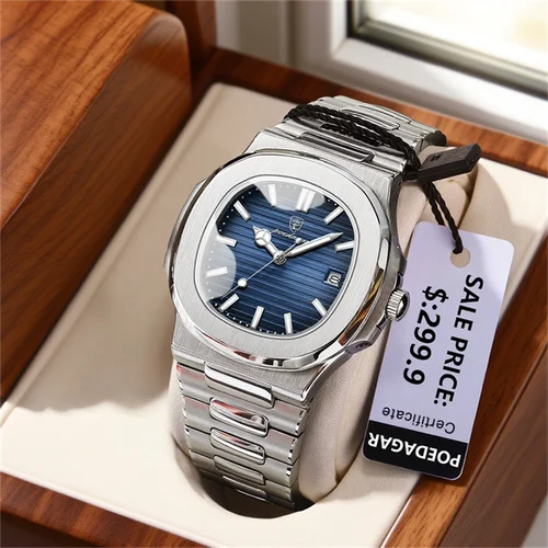 Reloj POEDAGAR de lujo, Reloj de negocios resistente al agua para Hombre, Reloj luminoso con fecha de acero inoxidable, Reloj cuadrado de cuarzo para Hombre, Reloj para Hombre 2025, nuevo