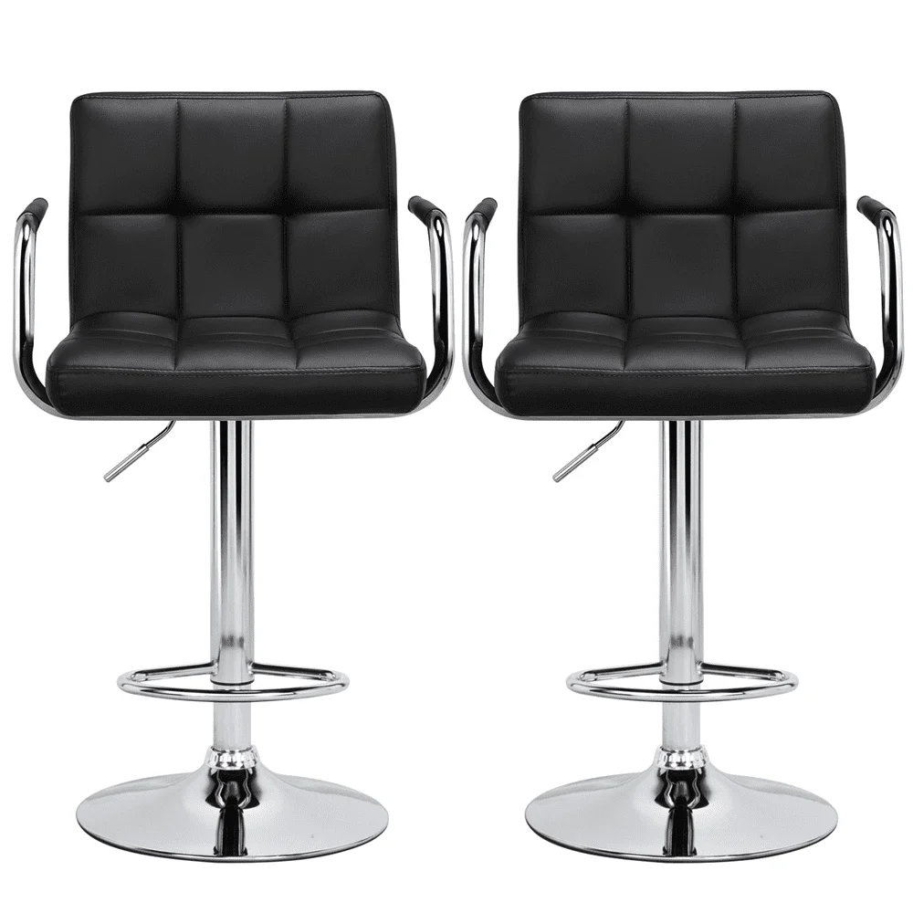 

Adjustable Swivel Bar Chair Modern Faux Leather Bar Stools, Set of 2, Black