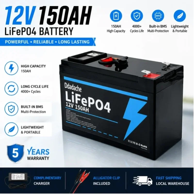 LiFePO4 12V 150Ah wiederaufladbare Lithiumbatterie, integriertes BMS, perfekt für Aufsitzspielzeug, Solarmodule, Fischfinder, Power Wheels