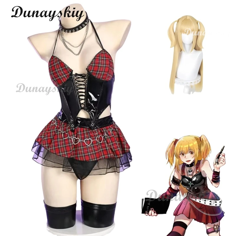 Мисс Миса Косплей Костюм и Парик Хэллоуин Готический Топ и Юбка с Сетчатыми Чулками и Рукавами Черный Корсет Юбка Комплект На Шнуровке