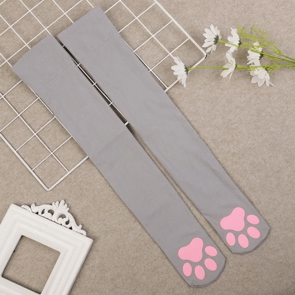 Harajuku Velvet Cat Paw Stockings Cute Pink Paw Pads 3D Kitten Claw Socks Thigh High Long Socks Lolita JK
