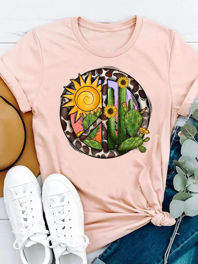 

Women Cactus Plant Lovely 90s Print T-shirts Casual Female Short Sleeve Ladies Fashion Clothing T Clothes Graphic Tee