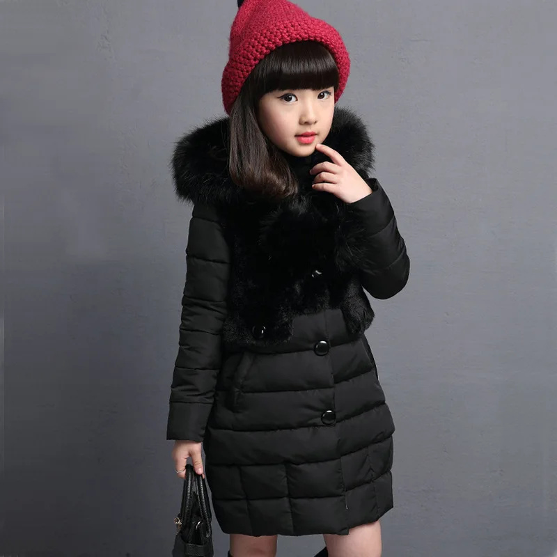 RAISE 2024 Autumn Winter Parkas For Girls Warm Long Fur Girls Winter Jacket 4-13 Years Teenage Outerwear Coat Children Snowsuits