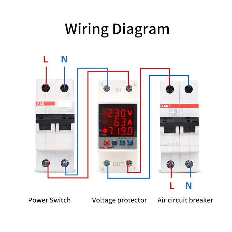220 فولت 63A 40A ضبط الجهد التتابع أكثر من تحت جهاز لحماية الجهد على الحد الحالي Wattmeter كيلو واط ساعة مقياس الطاقة استهلاك الطاقة
