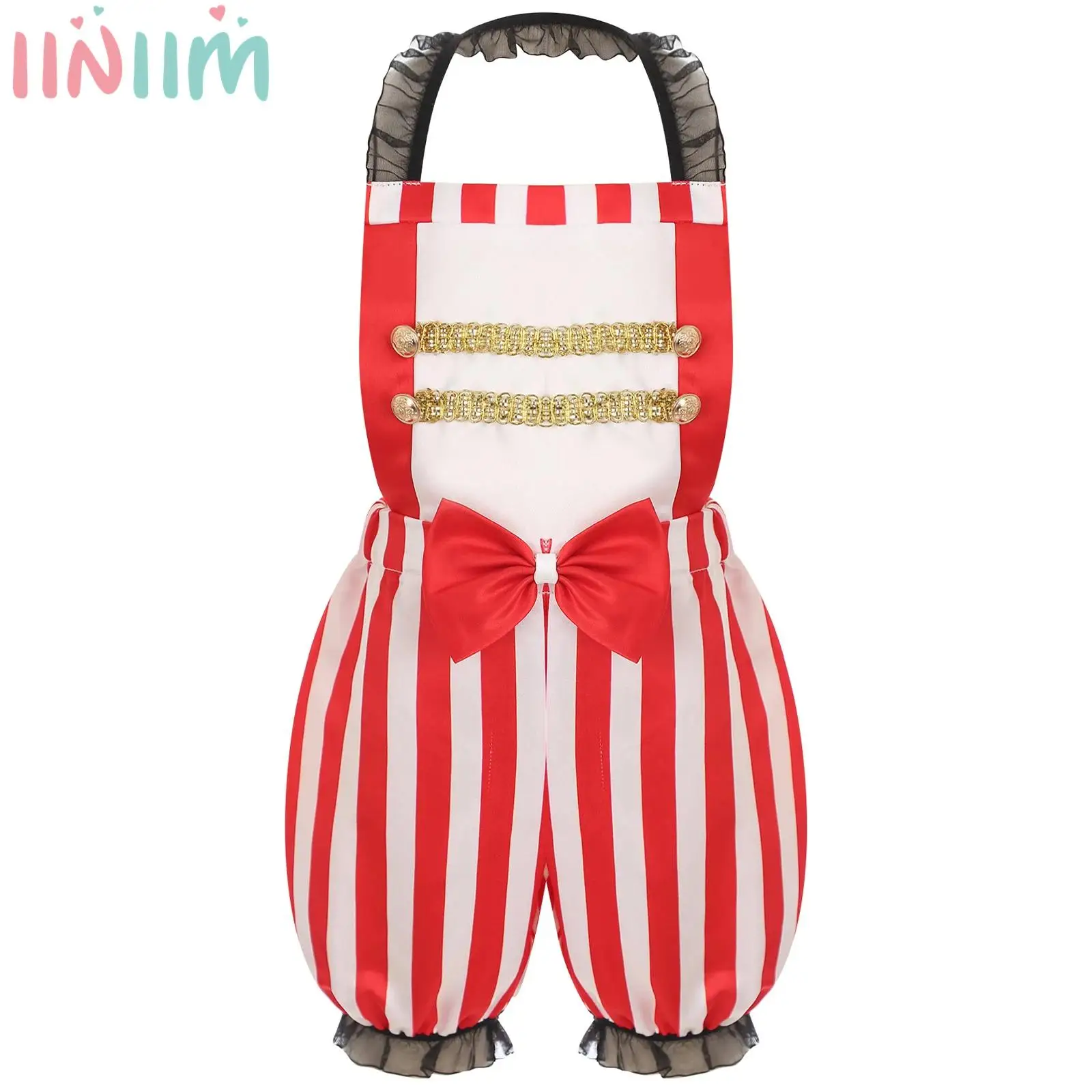 

Toddler Baby Girls Circus Ringmaster Costume Sleeveless Backless Stripes Romper Jumpsuit Halloween Cosplay Theme Party Dress Up