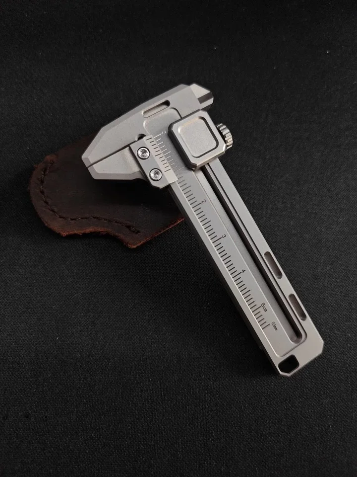 Titanium Alloy Mini Vernier Caliper Porable Pocket Measuring Tool with Leather Pouch for EDC Daily Use