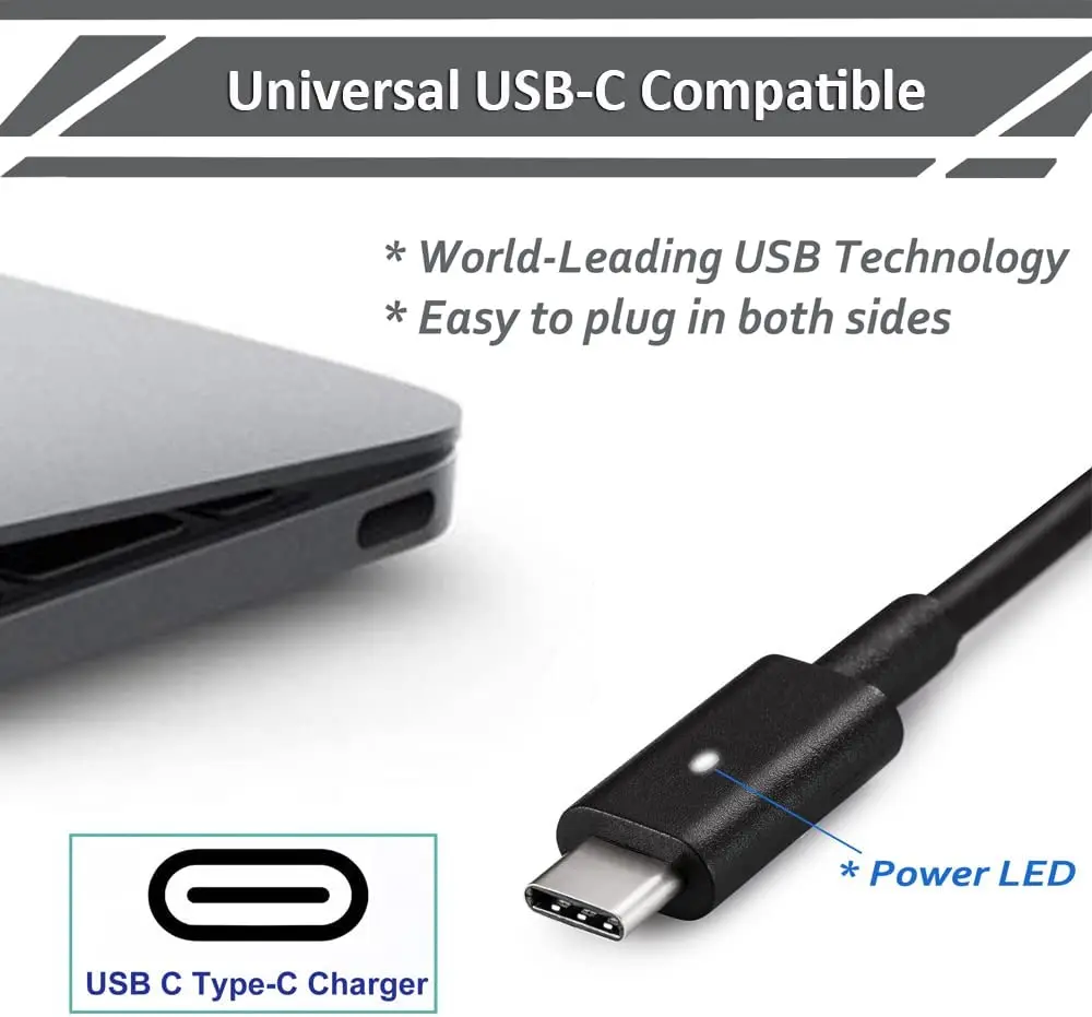 65W USB Type C Laptop Adapter Charger for Dell Latitude 7420 7370 7275 5285 5420 5520 7320 7410 5179 7390 5290 5320 Power Cord