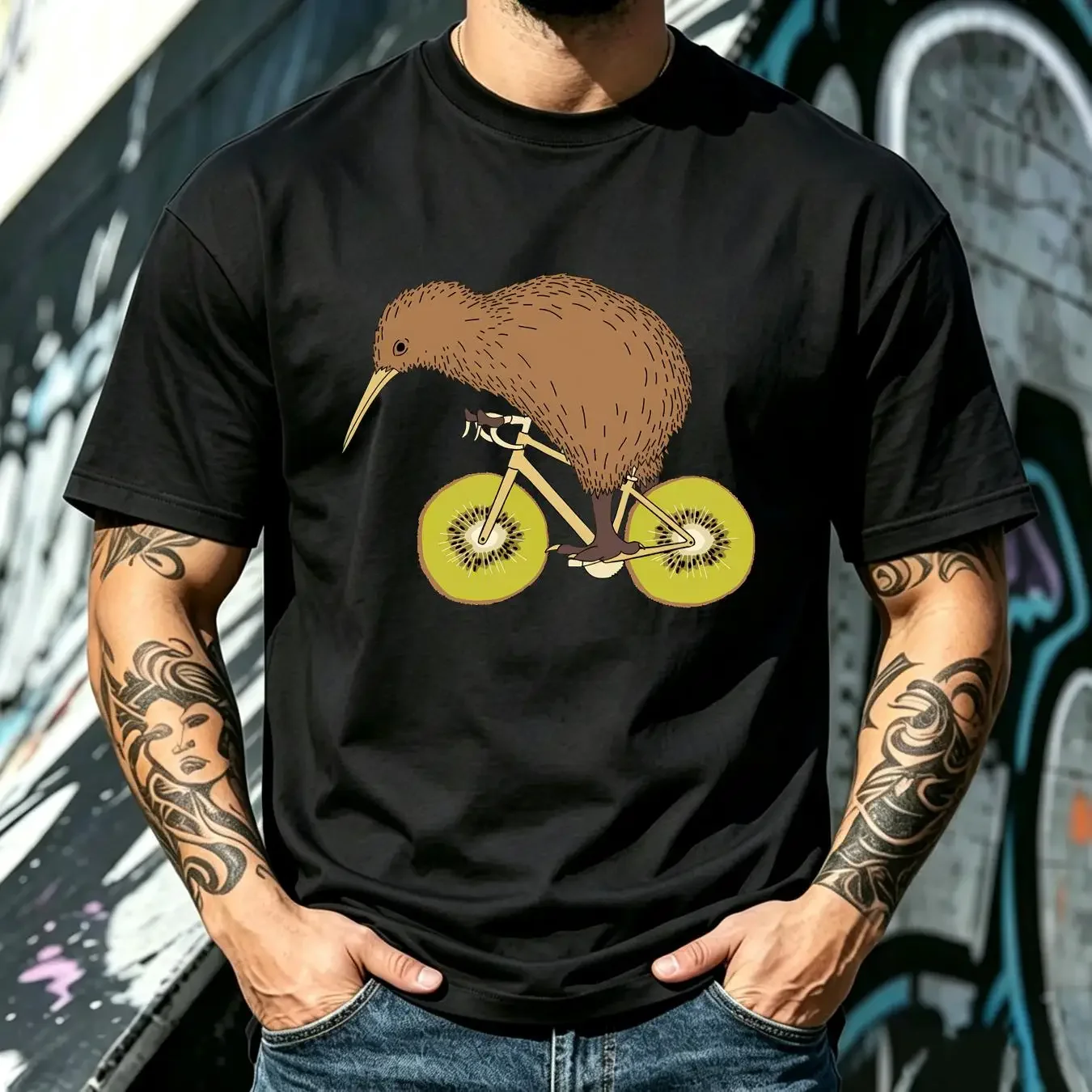 washed T Shirt Kiwi Riding Bike With Wheels bicycle Baseball cap Snapback Caps Knitted Hat vintage Washed Comfortable Stretched