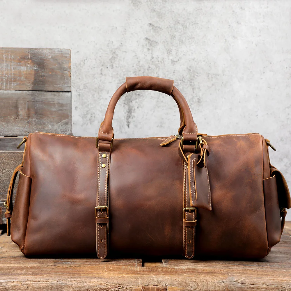 S.WORKER Handgefertigte Reisetasche aus Vollnarbenleder, Echtleder, große Kapazität, Business-Gepäck, Wochenend-Reisetasche – Detail 7