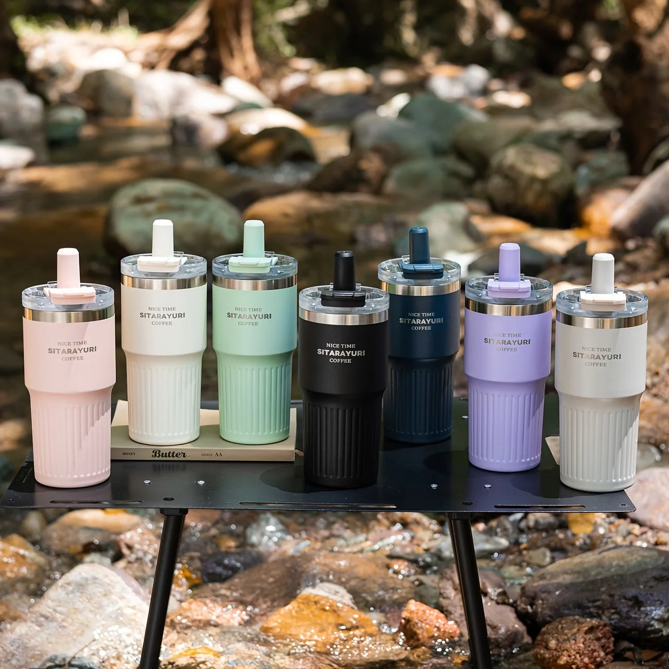600ml Magnetic Lid Stainless Steel Insulated Cup,  Double-Sipper Coffee Cup , Portable Travel And Camping Travel Cup