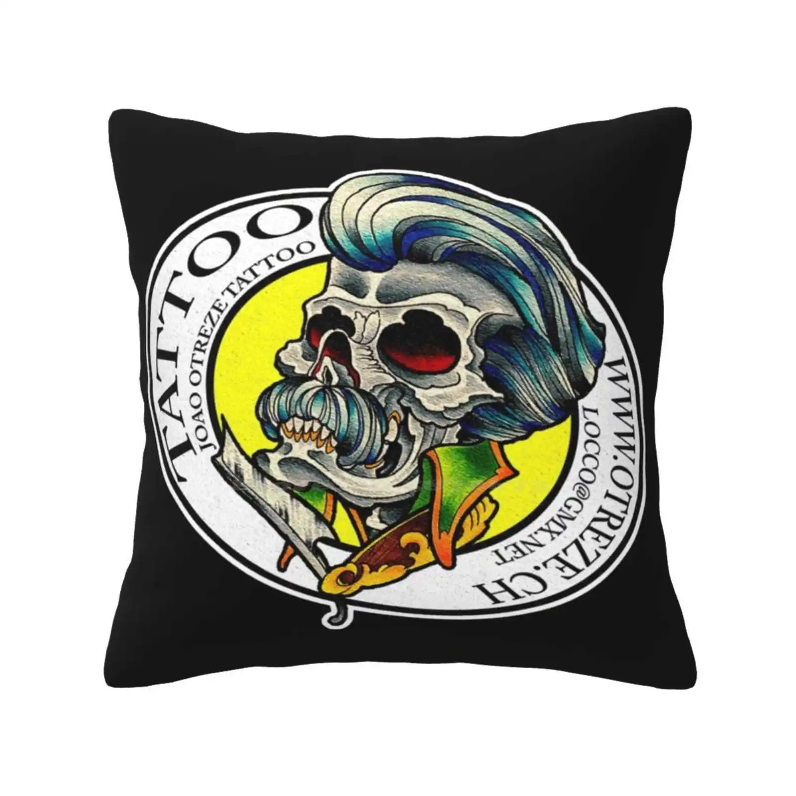 Joao Otreze Tattoo Pillowslip Pillowcase Tattoo Joaootreze Blue Hair Skull Logo Abstract Comic Old School