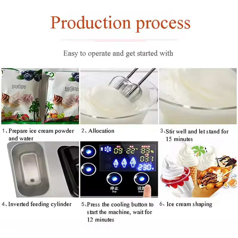 XEOLEO آلة الآيس كريم التجارية 1100 واط التلقائي 1 نكهة آيس كريم ناعم القوام صانع سطح المكتب آلة صنع الثلج الناعم 12L/H شاشة الكريستال السائل