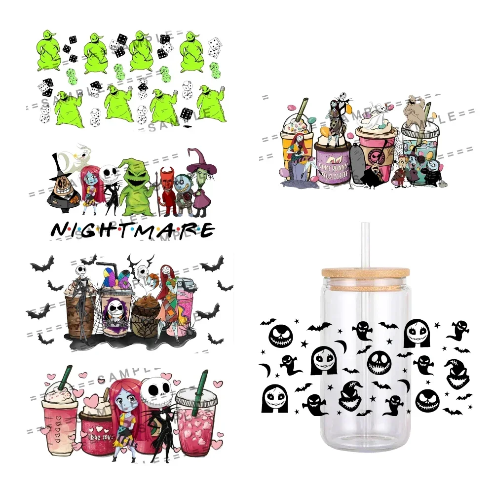 Disney-The Nightmare Before Christmas UV DTF Sticker, Waterproof Transfers Decals for 16oz Glass Cup Wrap Stickers