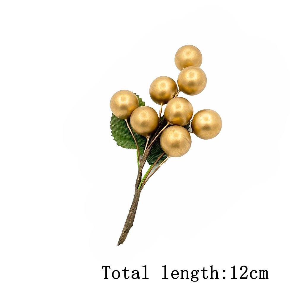 8/10/12/90/144 Stück gemischte künstliche Blumen, Kirschstempel, Beeren, Bündel, DIY, Kuchen, Weihnachten, Hochzeit, Geschenkbox, Kranz, Dekoration, Gold – Detail 5