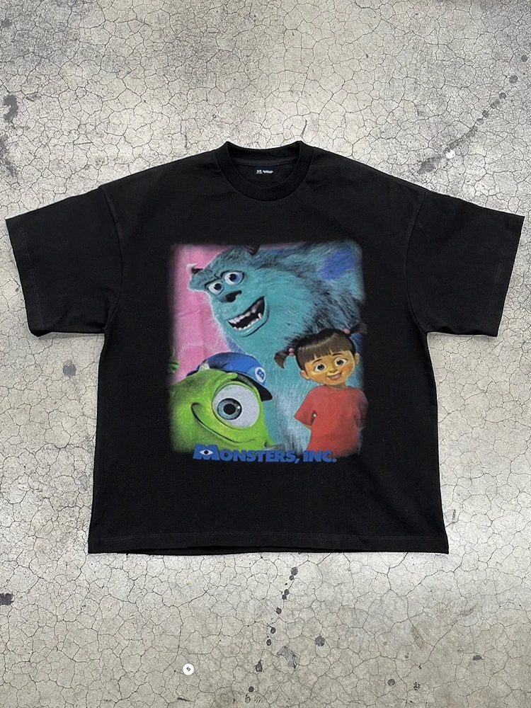 

Monster Power Company Monster American Vintage Свободная футболка с короткими рукавами Blockbuster Модный топ для мальчиков и девочек