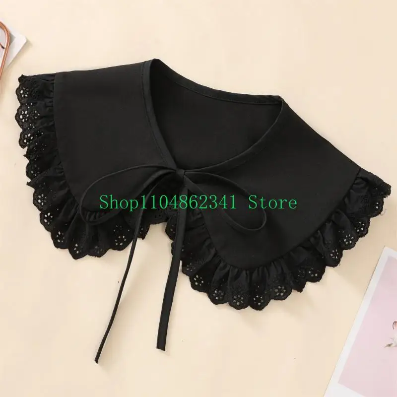 

652F Elegant Detachable Lace Collar Embellished With Embroidery Breathable Design
