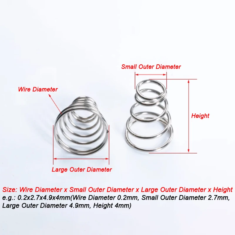 Wire Dia 0.4/0.5/0.6/0.7/0.8/0.9/1/1.2/1.5/1.8-3mm Spring Steel Tower Spring Taper Wire Compression Spring Conical Hight 5-70mm