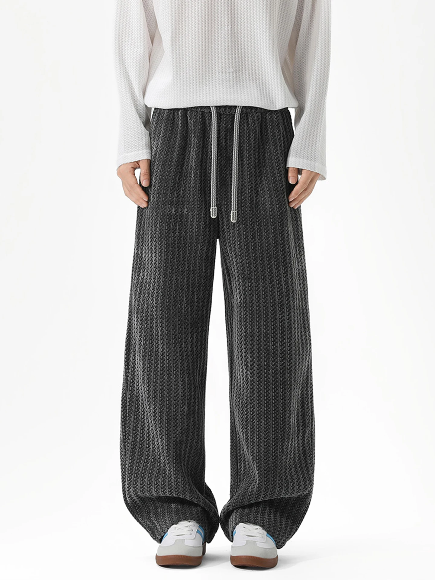 

Grey Men's Casual Pants Loose Drapey American Style Straight Leg Sweatpants Autumn Spring Fashionable Polyester Fiber