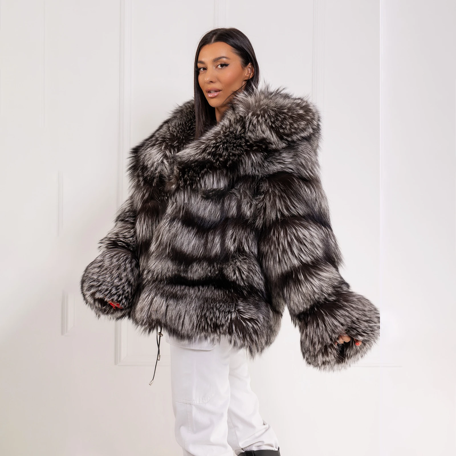 Frauen Natürliche Silber Fuchs Pelzmantel Mit Kapuze Dicke Warme Echte Blaue Fuchs Pelz Jacken Frau Winter Outwear Luxus Pelz mäntel