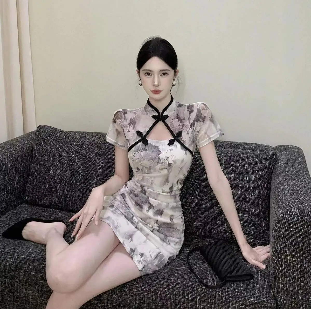 ファッションヴィンテージ袍セクシーなミニドレスの女性の夏薄いチャイナ女性の服エレガントなクラブレディースドレスボディコン Vestidos