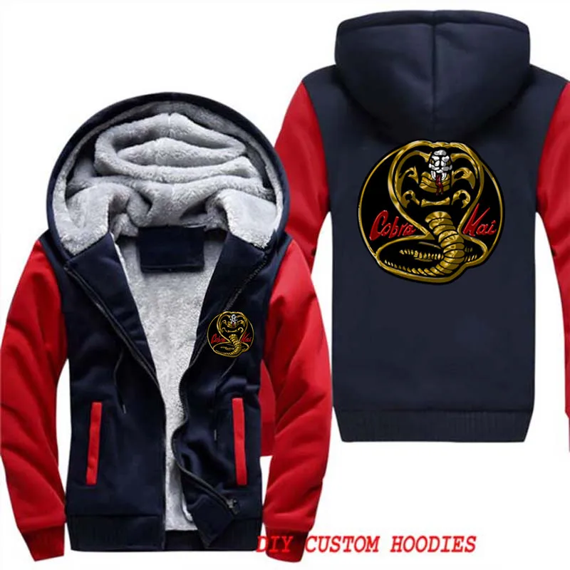 الكاراتيه كيد كوبرا كاي الرجال مقنعين الصوف سميكة الدافئة هوديس البلوز الرجال رياضية الذكور الشتاء هودي معطف البلوز المتضخم