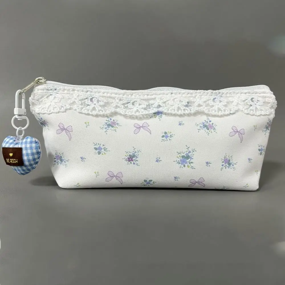 

High Quality Lace Bowknot Floral Pattern Pen Bag Large Capacity Multifunctional Pencil Case Stationery Bag School Office