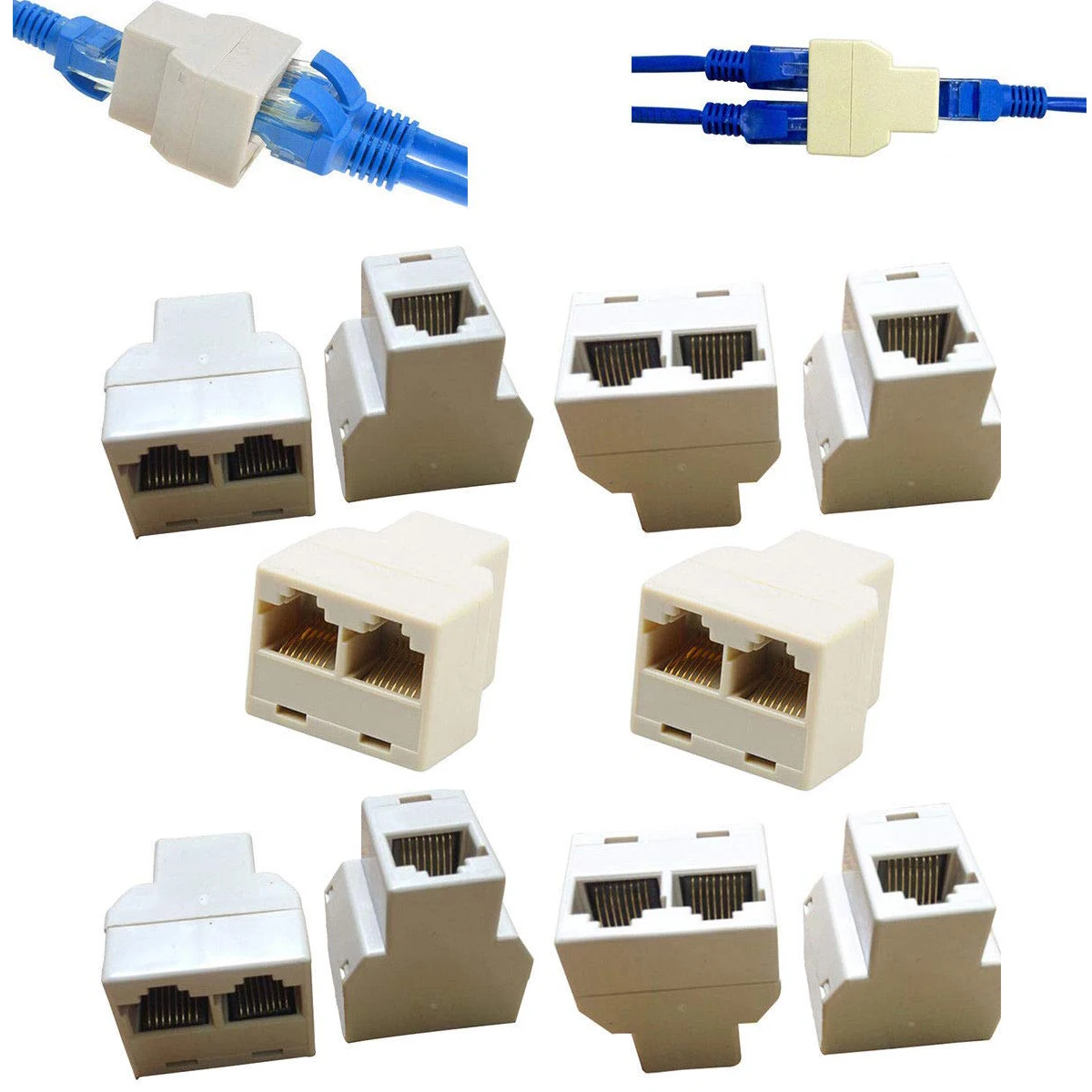 RJ45 Splitter Connector Adapter 1 to 2Port Plug 3 Way   Ethernet 1x2 Coupler Double Socket Network Inline Cat5 Cat5e Cables Hub