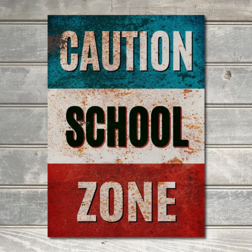 Caution School Zone - Metal Advertising Wall Sign Decor Metal Plaque