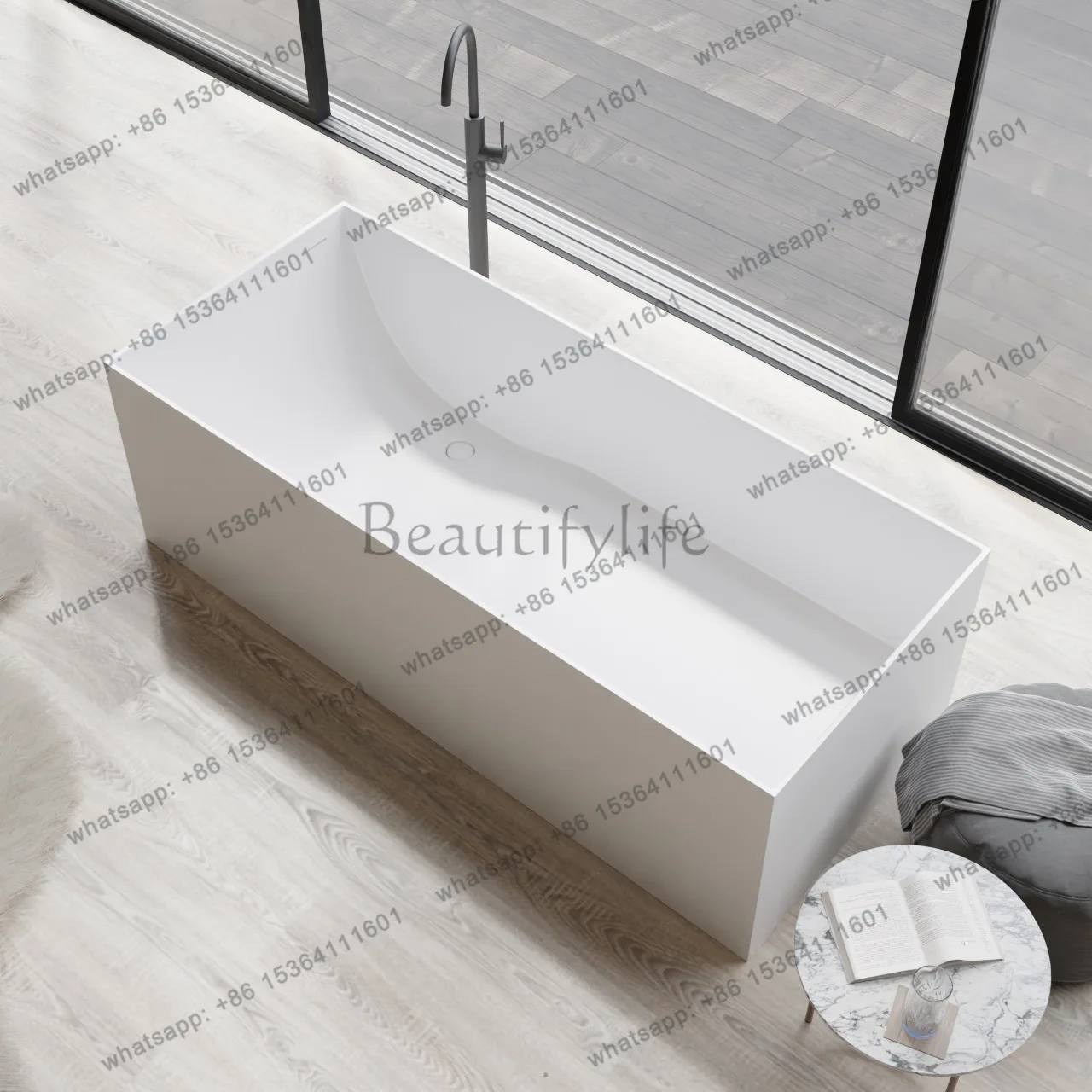 

Polymer artificial stone square bathtub, independent integrated Qimei stone hotel bathtub