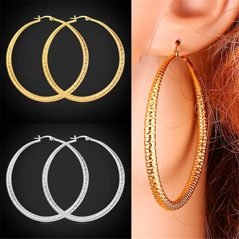 ChainsPro Big Hoop Earrings for Women Malleolar Stria Hammer Pattern Hyperbole Jewelry E147 QC24