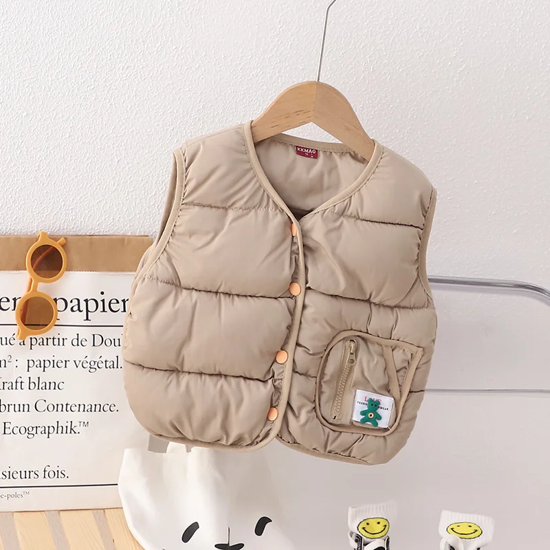 Boys Vest Baby's Kids Waistcoat Down Jacket 2024 Khaki Warm Plus Thicken Winter Autumn Teenagers Windproof Christmas Gift Childr