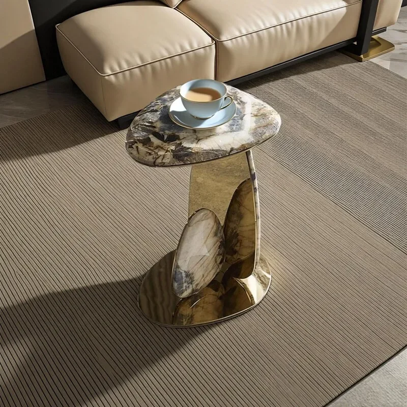 for Spot Italian Light Luxury Edge Table Simple Natural Marble Coffee Table Minimalist Living Room Removable Stainless Steel