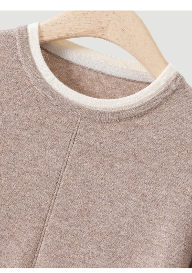 ML62039 Damen-Strickpullover mit Rundhalsausschnitt, Langarm, Zweiteiler-Optik, Kontrastfarbener Besatz, Lässiger Pullover für Herbst und Winter – Detail 17
