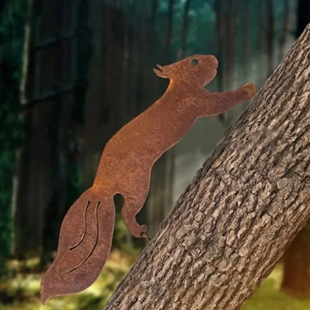 CIFBUY Rusty Squirrel Silhouette Metal Garden Stakes Iron Sculpture Mural Plaque For Creative Outdoor Yard Decor - view 6