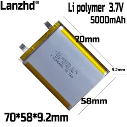 1-10pcs 4.35V 5000mAh 925870 Polymer Lithium 3.7v LiPo Battery For tablet GPS PSP DVD PAD Tachograph Speaker Searchlight