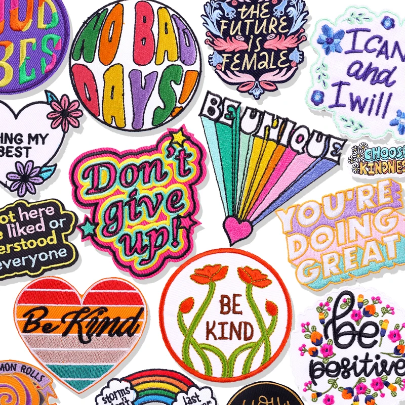 

Don't Give UP Patch Rainbow Letter Embroidered Patches Cartoon/Letter Patch Iron On Patches For Clothing Jackets Sew Badges DIY