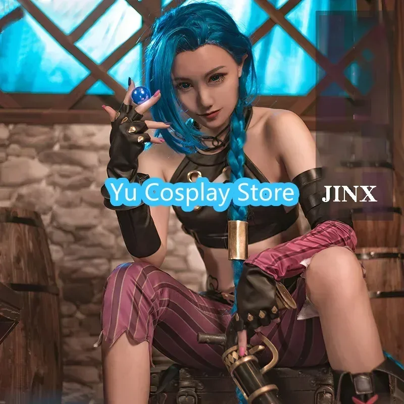 

Yu-Cosplay Game LOL Arcane Jinx Cosplay Costume Women Sexy Suit Jinx Cosplay Costume Halloween Uniforms Top Pants Full Set