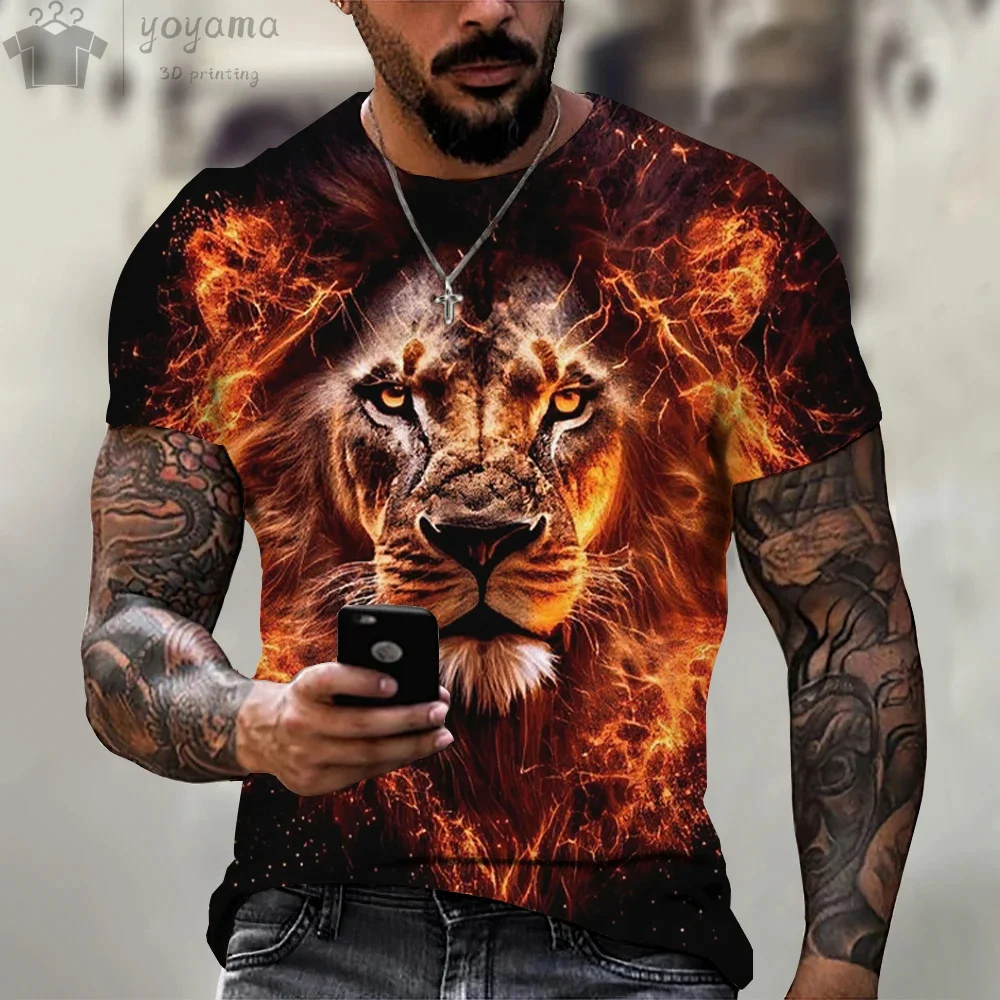 Summer New 3d Print Lion Pattern Tiger Shirt Handsome Short Sleeve Tee Fashion Casual T-Shirts For Men Loose Men\'s Clothing Tops